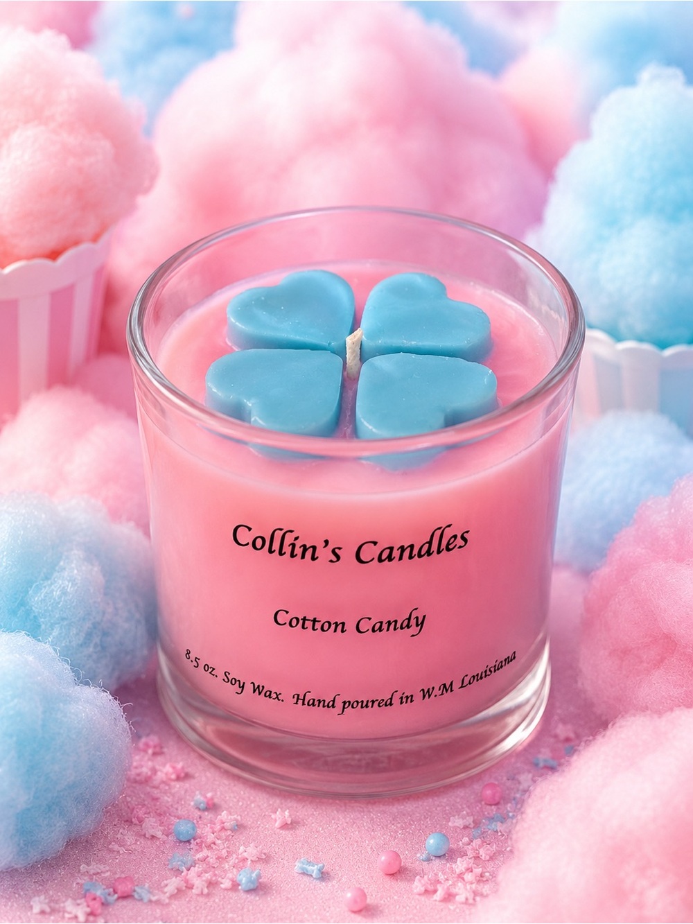 Cotton Candy Scented Pink & Blue Soy Candle